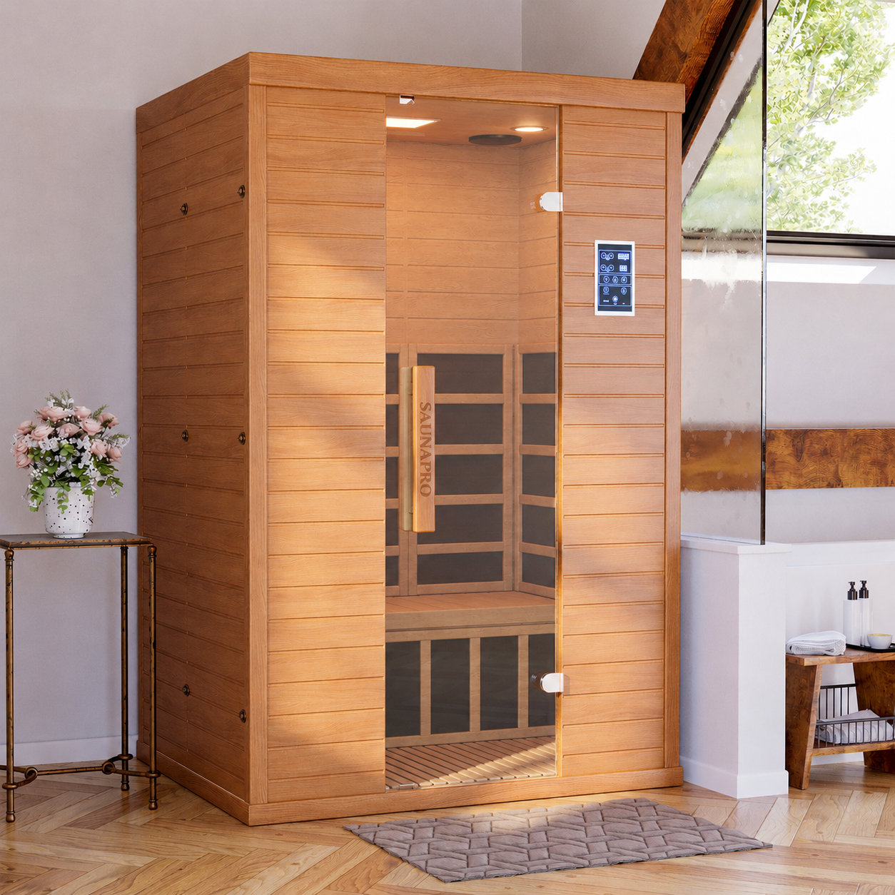 Sauna Pro 2-Person Indoor 1500W Okoume Wood Far Infrared Sauna for